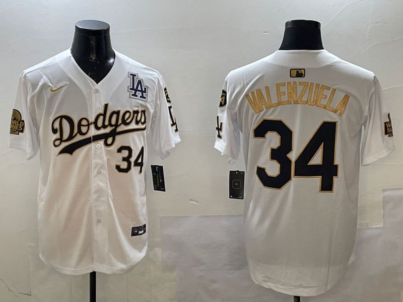 Men Los Angeles Dodgers #34 Valenzuela White gold Fashion 2025 Nike MLB Jersey style 2